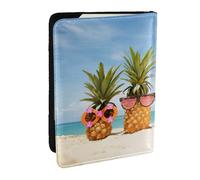 EdWal Reisepasshülle aus Leder mit Ananas-Motiv, mit Kreditkartenfach, für Damen, Herren, Familienausweis, Reisen, Schwarz , Einheitsgröße