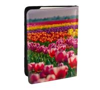 EdWal Reisepasshülle aus Leder mit buntem Tulpenmuster, mit Kreditkartenfach, für Damen, Herren, Familienausweis, Reisen, Schwarz , Einheitsgröße