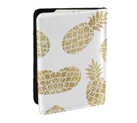 EdWal Reisepasshülle aus Leder mit goldenem Ananas-Hintergrund, mit Kreditkartenfach, für Damen, Herren, Familienausweis, Reisen, Schwarz , Einheitsgröße