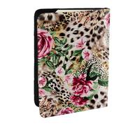 EdWal Reisepasshülle aus Leder mit Leopardenmuster, Rosenmuster, mit Kreditkartenfach, für Damen, Herren, Familienausweis, Reisen, Schwarz , Einheitsgröße