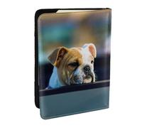 EdWal Reisepasshülle aus Leder mit niedlichem Bulldoggen-Aufdruck, mit Kreditkartenfach, für Damen, Herren, Familienausweis, Reisen, Schwarz , Einheitsgröße