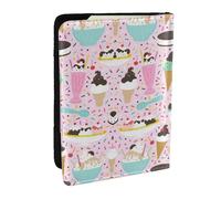 EdWal Reisepasshülle aus Leder mit süßem Eiscreme-Aufdruck, mit Kreditkartenfach, für Damen, Herren, Familienausweis, Reisen, Schwarz , Einheitsgröße