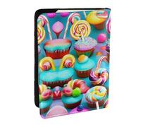 EdWal Reisepasshülle aus Leder mit süßem Lutscher-Motiv und Donut-Aufdruck, mit Kreditkartenfach, für Damen, Herren, Familienausweis, Reisen, Schwarz , Einheitsgröße