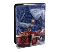 EdWal Reisepasshülle aus Leder mit Weihnachtsmann und Hirsch, mit Kreditkartenfach, für Damen, Herren, Familienausweis, Reisen, Schwarz , Einheitsgröße