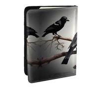 EdWal Reisepasshülle aus Leder, Motiv: Krähenvögel auf einem Ast, mit Kreditkartenfach, für Damen, Herren, Familienausweis, Reisen, Schwarz , Einheitsgröße