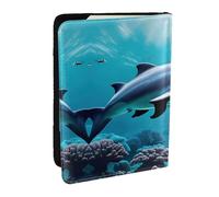 EdWal Reisepasshülle aus Leder, Motiv: schöne Unterwasserwelt, Delfine, Korallendruck, mit Kreditkartenfach, Reisepasshülle, für Damen, Herren, Familienausweis, Reisen, Schwarz , Einheitsgröße