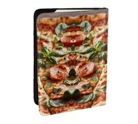 EdWal Reisepasshülle mit 3D-Pizza-Aufdruck und Kreditkartenfach, Leder, Reisepasshülle, für Damen, Herren, Familienausweis, Reisen, Schwarz , Einheitsgröße