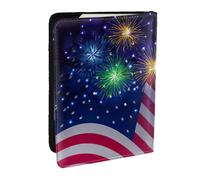 EdWal Reisepasshülle mit amerikanischer Flagge, Motiv: Feuerwerk, 4. Juli, mit Kreditkartenfach, Leder, Reisepasshülle, für Damen, Herren, Familienausweis, Reisen, Schwarz , Einheitsgröße