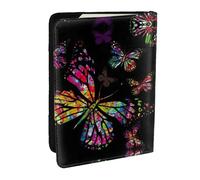 EdWal Reisepasshülle mit buntem Schmetterlings-Aufdruck, Kreditkartenfach, Leder, Reisepasshülle, für Damen, Herren, Familienausweis, Reisen, Schwarz , Einheitsgröße