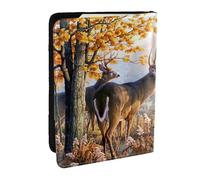 EdWal Reisepasshülle mit Kartenhalter, Leder, Motiv: Hirsch, Wildtiere, Kunstdruck, für Damen, Herren, Familienausweis, Reisen, Schwarz , Einheitsgröße
