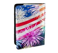 EdWal Reisepasshülle mit Kreditkartenfach, Leder, Motiv: Patriotische 4. Juli, mit amerikanischer Flagge, für Damen, Herren, Familienausweis, Reisen, Schwarz , Einheitsgröße