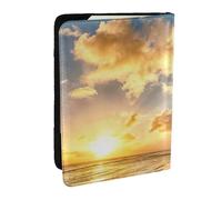 EdWal Reisepasshülle mit Kreditkartenfach, Leder, Motiv: Sonnenuntergang, hawaiianische Palme, für Damen, Herren, Familienausweis, Reisen, Schwarz , Einheitsgröße