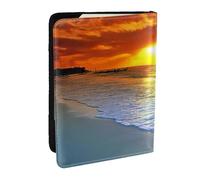 EdWal Reisepasshülle mit Kreditkartenfach, Leder, Motiv: Strand mit Sonnenuntergang, für Damen, Herren, Familienausweis, Reisen, Schwarz , Einheitsgröße