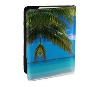 EdWal Reisepasshülle mit Kreditkartenfach, Leder, Motiv: tropisches Meer, für Damen, Herren, Familienausweis, Reisen, Schwarz , Einheitsgröße