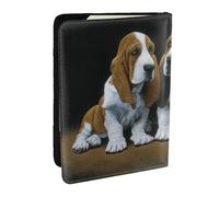 EdWal Reisepasshülle mit niedlichem Basset Hound Welpen, mit Kreditkartenfach, Leder, Reisepasshülle, für Damen, Herren, Familienausweis, Reisen, Schwarz , Einheitsgröße