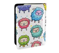 EdWal Reisepasshülle mit niedlichem buntem Schaf, Cartoon-Muster, mit Kreditkartenfach, Leder, Reisepasshülle, für Damen, Herren, Familienausweis, Reisen, Schwarz , Einheitsgröße
