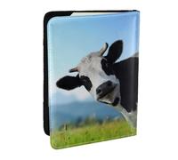 EdWal Reisepasshülle mit niedlichem Kuh-Motiv, mit Kreditkartenfach, Leder, für Damen, Herren, Familienausweis, Reisen, Schwarz , Einheitsgröße