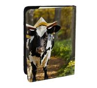 EdWal Reisepasshülle mit niedlichem Kuh-Motiv, mit Kreditkartenfach, Leder, für Damen, Herren, Familienausweis, Reisen, Schwarz , Einheitsgröße