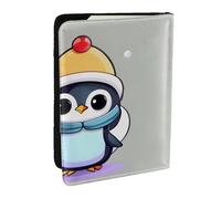 EdWal Reisepasshülle mit niedlichem Pinguin-Aufdruck, mit Kreditkartenfach, Leder, Reisepasshülle, für Damen, Herren, Familienausweis, Reisen, Schwarz , Einheitsgröße