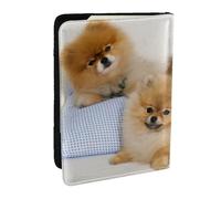 EdWal Reisepasshülle mit niedlichem Pomeranian Print und Kreditkartenfach, Leder, Reisepasshülle, für Damen, Herren, Familienausweis, Reisen, Schwarz , Einheitsgröße