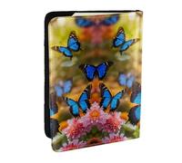 EdWal Reisepasshülle mit Schmetterlings- und Blumendruck, mit Kreditkartenfach, Leder, Reisepasshülle, für Damen, Herren, Familienausweis, Reisen, Schwarz , Einheitsgröße