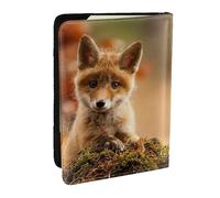 EdWal Reisepasshülle mit süßem Baby-Fuchs-Aufdruck, mit Kreditkartenfach, Leder, Reisepasshülle, für Damen, Herren, Familienausweis, Reisen, Schwarz , Einheitsgröße