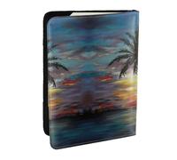 EdWal Reisepasshülle mit tropischem Sonnenuntergang-Druck, mit Kreditkartenfach, Leder, Reisepasshülle, für Damen, Herren, Familienausweis, Reisen, Schwarz , Einheitsgröße