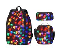 EdWal Romantische rote Herz-Druck-Rucksäcke mit Lunchpaket, Federmäppchen, 3-teilig, leichte Büchertasche für die Mittelschule, Schwarz , Einheitsgröße