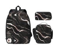 EdWal Rucksäcke mit Marmor-Druck, schwarz, rotgold, mit Lunchpaket, Federmäppchen, 3 Stück, leichte Büchertasche für die Mittelschule, Schwarz , Einheitsgröße