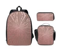 EdWal Rucksäcke mit rotgoldenem rosa Druck, mit Lunchpaket, Federmäppchen, 3 Stück, leichte Büchertasche für die Mittelschule, Schwarz , Einheitsgröße