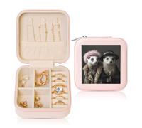 EdWal Schmuckschatulle aus Leder mit französischem Frettchen-Druck, klein, quadratisch, Reise-Schmuck-Organizer, Geschenkbox für Frauen