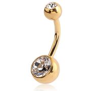 eeddoo Bauchnabel-Piercing Banane Doppelkristall Gold Edelstahl Regenbogen 6 mm