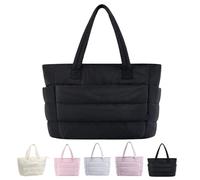 EEJBYTDI Puffer Reisetasche, gesteppte Puffer-Tragetasche für Damen, groß, leicht, bauschig, Tragetasche mit Fächern, Schwarz , One Size