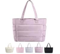 EEJBYTDI Puffer Reisetasche, gesteppte Puffer-Tragetasche für Damen, große Größe, leicht, bauschig, Tragetasche mit Fächern, violett, One Size