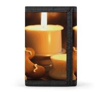 Eekstdbn Candles and Gingerbread Men Trifold Wallet, Card Cases And Money Oganizer Thin Stylish Mini Coin Bag with Zipper Coin Pocket Credit for Men And Women
