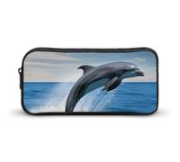 Eekstdbn Jumping Up Delfin-Federmäppchen, Bürobedarf-Organizer, einfacher stabiler Reißverschluss, tragbare Bleistifttasche, Büro, Reisen, Mehrzwecktasche