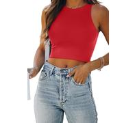 EFAN Sexy ärmelloses Crop-Top für Damen, hoher Halsausschnitt, Workout, niedlicher Racerback, Bauchfreies Tank-Top, Sommerkleidung, Teenager, Mädchen, Rot/Ausflug, einfarbig (Getaway Solids), Mittel