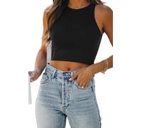 EFAN Sexy ärmelloses Crop-Top für Damen, hoher Halsausschnitt, Workout, niedlicher Racerback, Bauchfreies Tank-Top, Sommerkleidung, Teenager, Mädchen, Schwarz, X-Klein