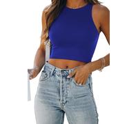 EFAN Sexy ärmelloses Crop-Top für Damen, hoher Halsausschnitt, Workout, niedlicher Racerback, Bauchfreies Tank-Top, Sommerkleidung, Teenager, Mädchen, Blau, Klein