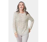 Strickpullover GOLDNER "Kurzgröße Effektvoller locker gestrickter Bändchengarnpullover", Damen, Gr. 23, weiß, Obermaterial: 53% Polyacryl PAN. 40% Polyester PES. 4% Baumwolle CO. 3% Viskose CV., norma