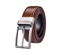 EFLAL 1 Stück 85-160cm doppelfarbiger Zwei-in-Eins-Wendegürtel aus echtem Leder für Herren mit schwarzer gedrehter Legierungsschnalle