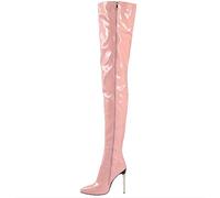 EFLALYHG Damen Leder Overknee Stiefel High Heel Sexy High Boot 2023 Neue Große Größe Stiletto Damen Lange Stiefel,Rosa,44