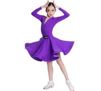 EFLALYHG Lila,150, Lateinisches Tanzkleid für Mädchen, langärmelig, Gesellschaftstanz, Wettkampfkleid Split Cha Cha Rumba TangoTanzshowkostüme