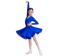 EFLALYHG Royal Blue,150, Lateinisches Tanzkleid für Mädchen, langärmelig, Gesellschaftstanz, Wettkampfkleid Split Cha Cha Rumba TangoTanzshowkostüme