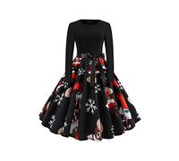 EFOFEI Damen 50er Cap Ärmel Swing Kleider Kurzarm Cocktailkleid mit Gürtel Hepburn Cocktailkleid Rockabilly Schwarz XXL