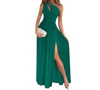 EFOFEI Damen Ärmelloses Abendkleid Party Brautjungfer Kleid Plissiertes Maxikleid Hoher Schlitz Formales Kleid Taille Up Dating Print Kleid Grün M
