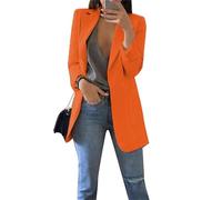 EFOFEI Damen Arbeitsanzug Mit Offenem Sakko Cardigan Revers Geschäft Büro Einfache Schicht Schlank Bequem Passen Orange S