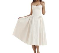 EFOFEI Damen Boho Elegant Kleid Sexy A-Linie Kleid Sommer Flowy Kleid Hochzeit Gastkleider Beige L