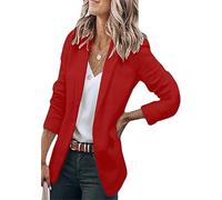 EFOFEI Damen Büroarbeits Blazer Jacke Einfache Elegante Oberbekleidung Schmal Geschnittener Langarm Blazer Rot L
