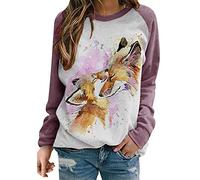 EFOFEI Damen Cartoon Hase Gemustert Pullover Bunny Grafik Loose Fit Pullover Kaninchen Muster Sweatshirt Fuchs XL